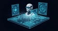 Robot with artificial intelligence navigating futuristic interface data Royalty Free Stock Photo