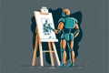 Robot with artificial intelligence is paitning. Beautiful colorful illustration. style. Generative AI Royalty Free Stock Photo