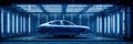 Robot Assembles Futuristic Car in Illuminated Tunnel With Modern Production Style Royalty Free Stock Photo