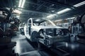 robot on assembly line, assembling car part Royalty Free Stock Photo