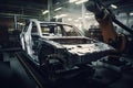 robot on assembly line, assembling car part Royalty Free Stock Photo