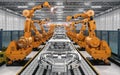 Robot assembly line in car factory Royalty Free Stock Photo