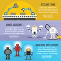 Robot assistant banner horizontal set, flat style Royalty Free Stock Photo