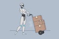 Robot assistant deliver packages to clients make order