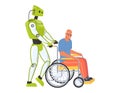 Robot assistant help disabled person flat vector