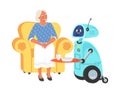 Robot assistant serving food for elderly woman