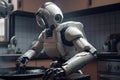 robot assistant washes dishes in the kitchen generative ai