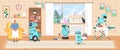 Robot assistant work at home vector illustration