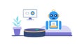 Robot Assistant Working on a Computer Icon, vector design Generative AI Royalty Free Stock Photo
