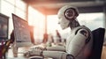Robot assistant working on computer in modern office Royalty Free Stock Photo