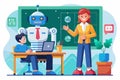 Robot assists teacher in classroom lesson with engaging educational support for students Royalty Free Stock Photo