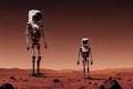 Robot astronaut. Robots on the planet Mars. Futuristic interpretation Future 2025. Illustration for advertising, cartoons, games,