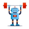 Robot athlete lifts weights.