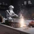 Robot attempts to cook in the kitchen