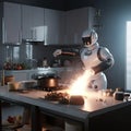 Robot attempts to cook in the kitchen