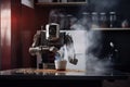 Robot attempts to cook in the kitchen