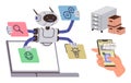 Robot automating digital tasks with mobile app, files, and documents for efficient workflow management Royalty Free Stock Photo