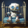 Robot baby in crib