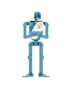 Robot Babysitter isolated. Cyborg holding baby. Babysitter of future