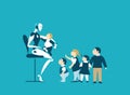 Robot babysitter looking after kids, playing with children, AI in school, robots as teachers.