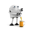 Robot barman pours beer from the tap beer. Bartender pouring the fresh beer in pub