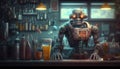 Robot Bartender in a Cyberpunk Bar. created by generative artificial intelligence