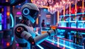 Robot bartender in futuristic bar, ai, technology, drink, Stock Photo, Generative AI