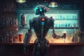 robot bartender, mixing cocktails and serving drinks to guests