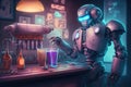 robot bartender, mixing cocktails and serving drinks to guests
