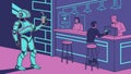 Robot bartender serving drink, futuristic bar and AI service. vector design Generative AI