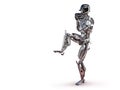 Robot baseball player in action, isolated. Cyborg robot artificial intelligence technology concept. 3D illustration