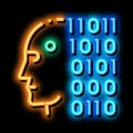 robot binary code neon glow icon illustration