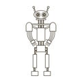 Robot black outline on white background flat style