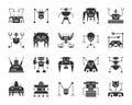 Robot black silhouette icons vector set