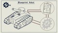 Robot blueprint, technical drawing, robot design, machine blueprint, engineering plan vector design Generative AI