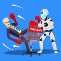 Robot Boxing With Businessman For Vacant Place At Work, HR Concept Vector. Isolated Illustration