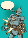 a robot breaks the chains, a symbol of freedom and struggle against economic and political ties. Citizen and his rights