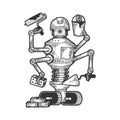 Robot builder sketch engraving vector