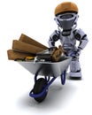 Robot builder with a wheel barrow carrying tools