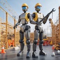 Robot builders work on a construction site with tools. Made with AI Royalty Free Stock Photo