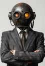 Robot businessman in suit and helmet