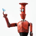 Robot and butterfly on hand . retro toy and nature,3d render Royalty Free Stock Photo