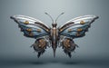 Robot butterfly with wings spread out. Fantasy, Minimal, Clean, 3D Render, Surrealistic, Photographic Style, illustration, Close Royalty Free Stock Photo