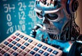 Robot with a calculator using weak AI technology Royalty Free Stock Photo