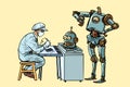 The robot came to repair the head. Electronics engineer speciali