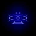 robot, camera line icon in blue neon style. Signs and symbols can be used for web, logo, mobile app, UI, UX