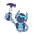 Robot carpenter character. Robot holding hammer