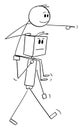 Robot Carrying Human Person on his Shoulders , Vector Cartoon Stick Figure Illustration