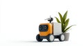 Robot carrying potted plant white isolate background Royalty Free Stock Photo