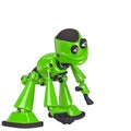 Robot cartoon doing a crouch pose